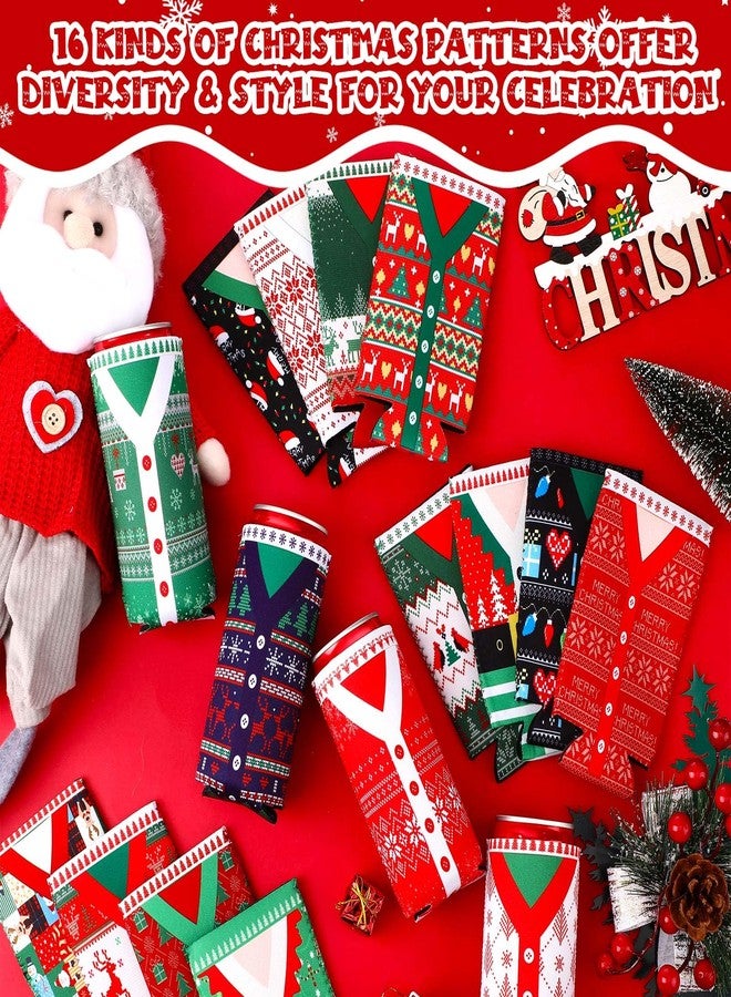 ماكس تشيك مجموعة ماكس تشيك المكونة من 16 قطعة من أغطية تبريد علب البيرة بتصميم سترة عيد الميلاد القبيحة، مصنوعة من النيوبرين المعزول، سعة 12 أونصة، قابلة لإعادة الاستخدام، مثالية لتزيين حفلات عيد الميلاد (سترة). - Image 3