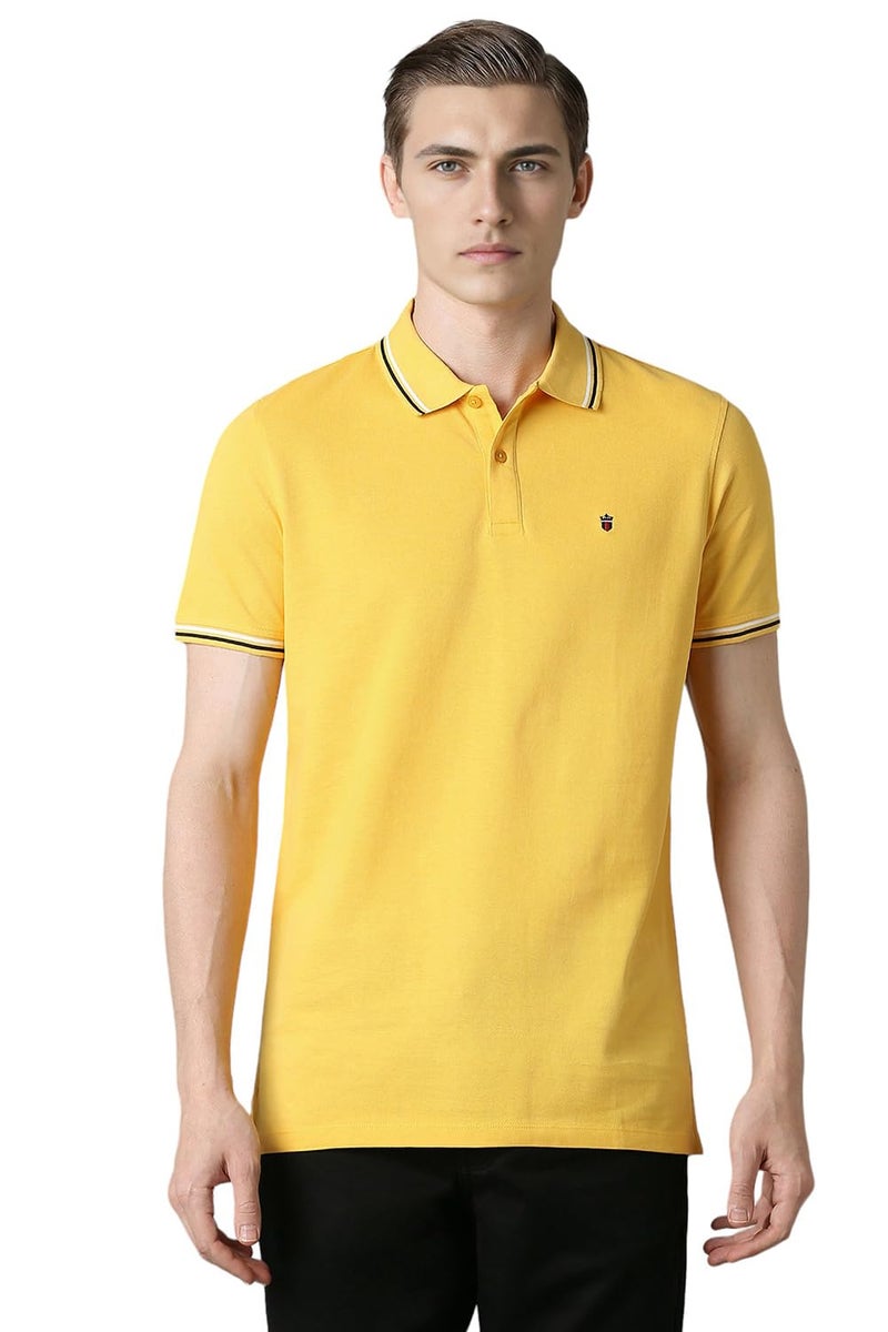 Louis Philippe Men's Cotton Solid Slim Fit T Shirt (Lykpcslpa79282_Yellow) - Image 1