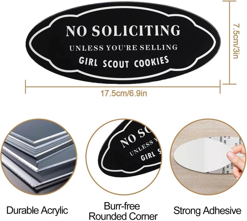 Saganizer 2Pcs 3X7 Acrylic Funny Small No Soliciting Signs Unless You are Selling Girl Scout Cookies Do Not Knock No Solicitor Front Door Yard Signs Weather Resistant-Perfect Size for House Door Business - Image 2
