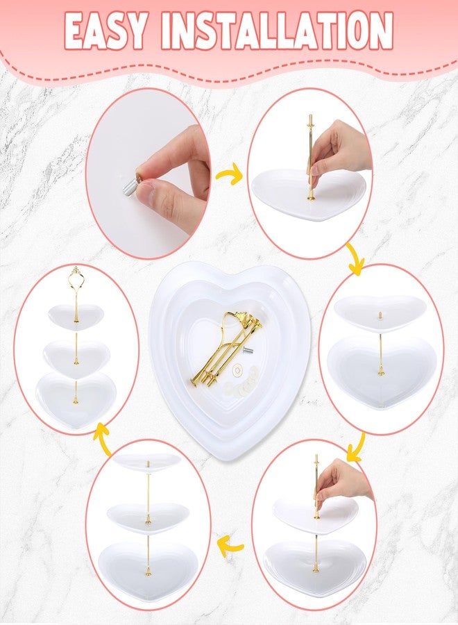 Layhit حامل كب كيك من ثلاث طبقات على شكل قلب من لاي هيت، عبوة واحدة، مناسب لعيد الحب، صواني تقديم بلاستيكية من ثلاث طبقات للحفلات، حامل كب كيك للحلويات، مناسب لحفلات الشاي، حفلات استقبال المولود، وحفلات الزفاف (أبيض) - Image 3