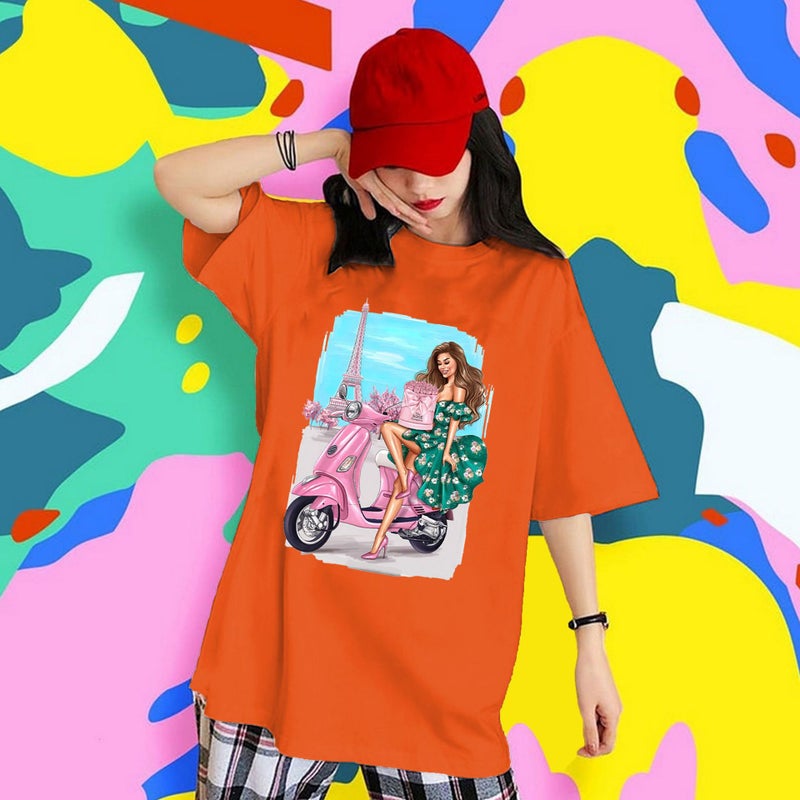 2022 New Shirt Shoulder Figure Landscape Printed T-Shirt Loose Pattern Women'S T-Shirt - Image 4