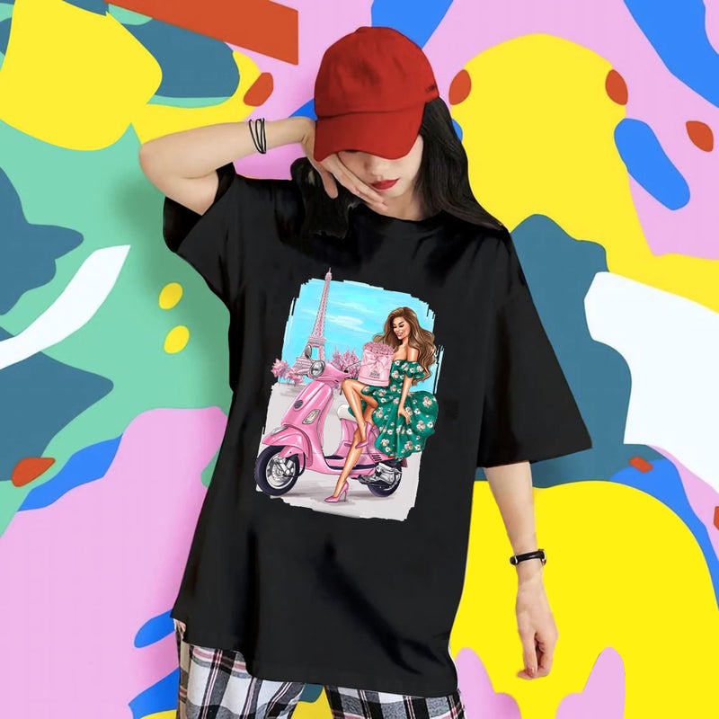 2022 New Shirt Shoulder Figure Landscape Printed T-Shirt Loose Pattern Women'S T-Shirt - Image 3