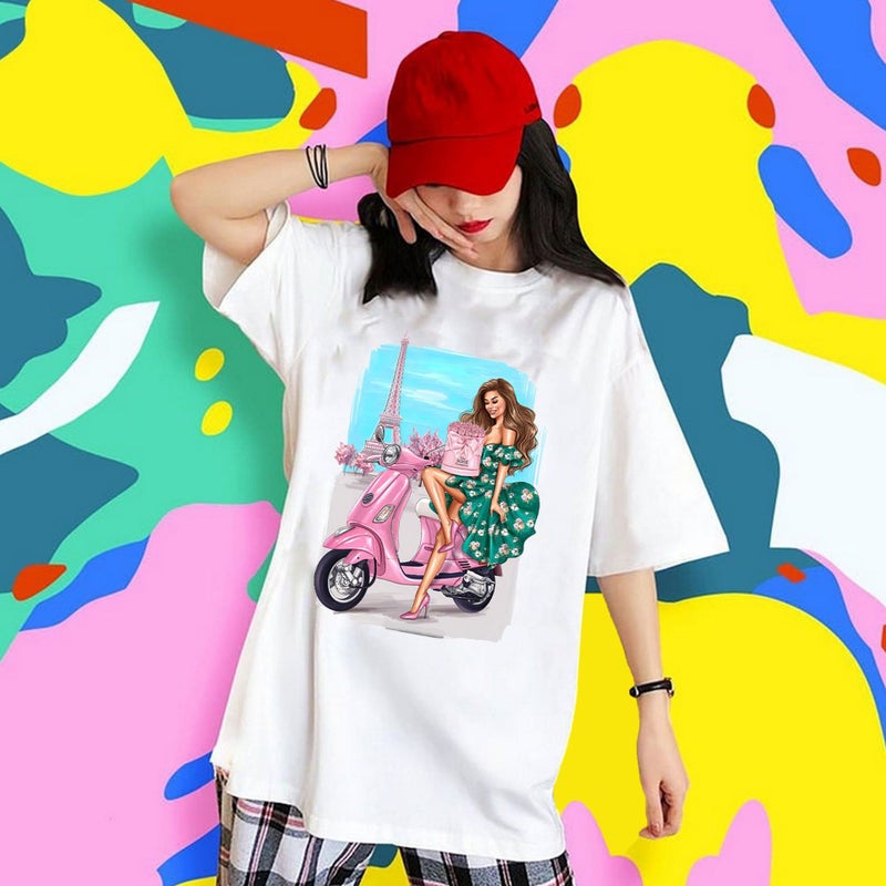2022 New Shirt Shoulder Figure Landscape Printed T-Shirt Loose Pattern Women'S T-Shirt - Image 2