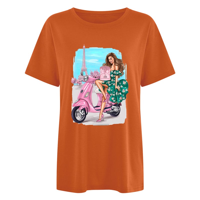 2022 New Shirt Shoulder Figure Landscape Printed T-Shirt Loose Pattern Women'S T-Shirt - Image 1