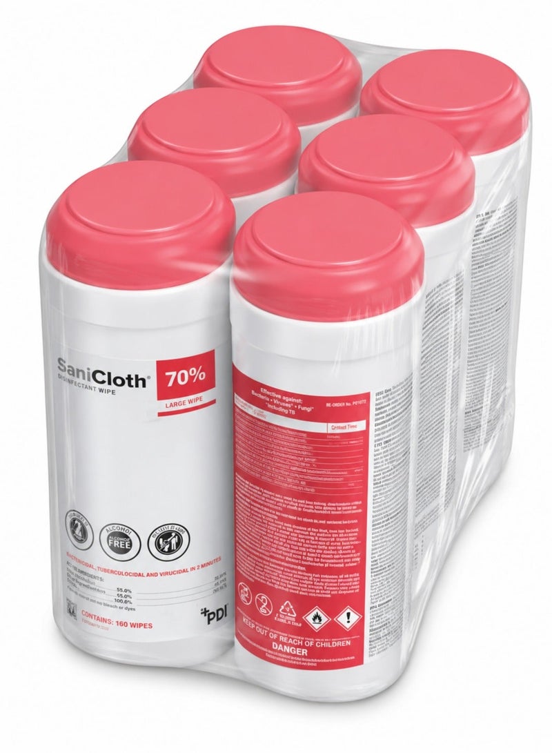 PDI SaniCloth 70% Medical Disinfectant Wipes Bulk Pack - 6 Canisters x 200 Large Wipes - Image 1