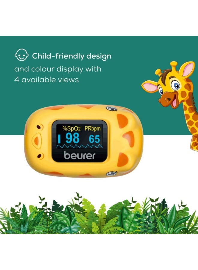 بيورير جهاز قياس التأكسج النبضي PO13 للأطفال من عمر سنة واحدة، قياس النبض وتشبع الأكسجين في ثوانٍ، شاشة عرض صغيرة الحجم، محاذاة تلقائية مع حقيبة الحزام - Image 3