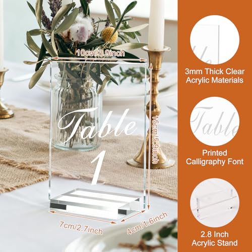FVIEXE 20PCS Acrylic Wedding Table Numbers 1-20 with Stands, 4x6 inches Clear Table Numbers for Wedding Party Reception Sign Place Number Cards Printed Calligraphy Font for Event Banquet Anniversary - Image 2