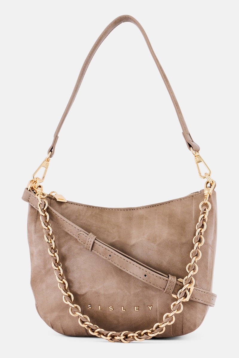 SISLEY Women Brand Logo Shoulder Bag, Taupe - Image 2