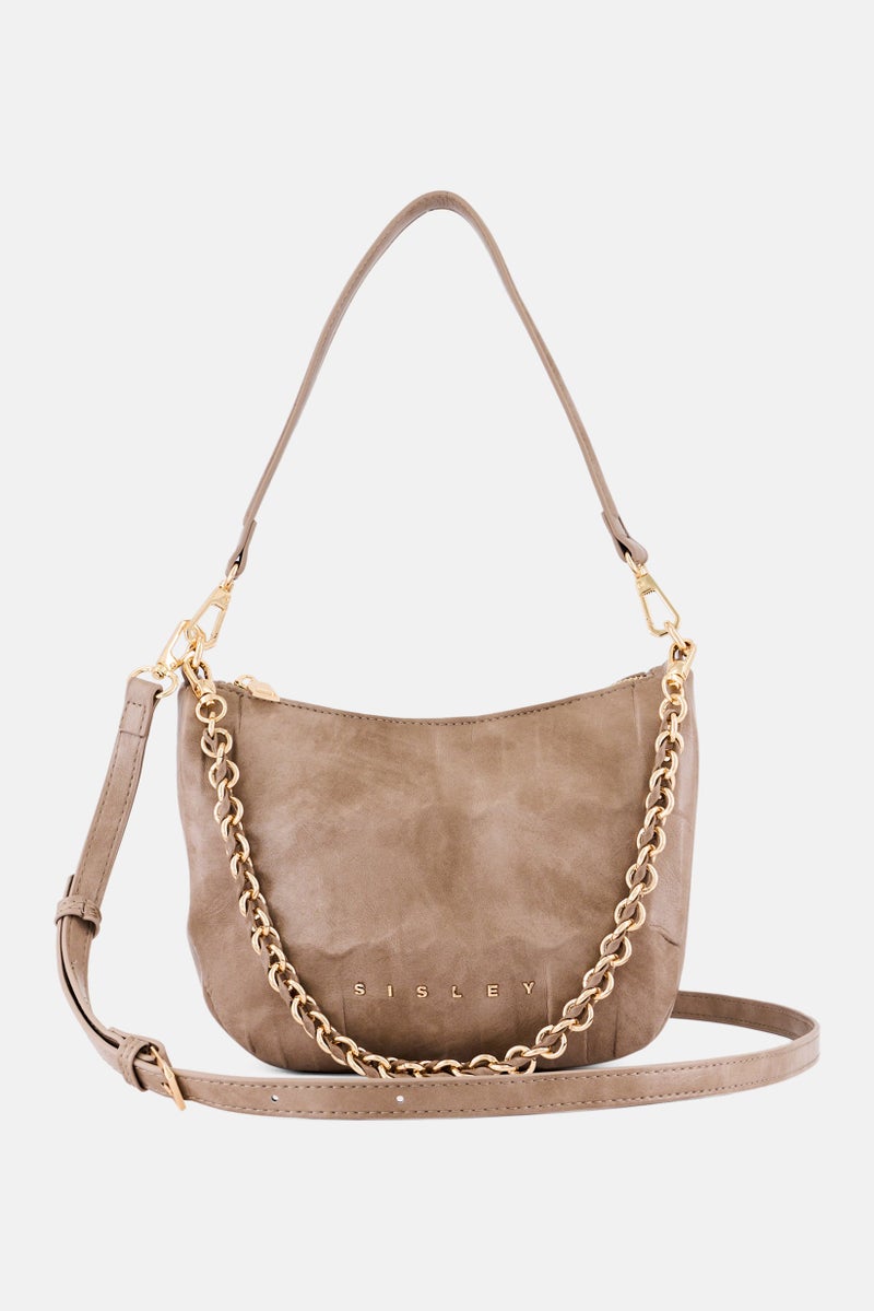 SISLEY Women Brand Logo Shoulder Bag, Taupe - Image 1