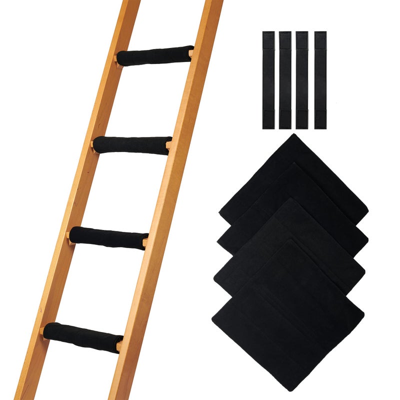 Hudson Comfort Bunk Bed Ladder Pads Soft Brushed Fabric for Foot Comfort with Anti Slip Dots on Bottom Strong Hook and Loop and Adjustable Straps for a Tight Wrap 10x10 Inch Set of 4 Black