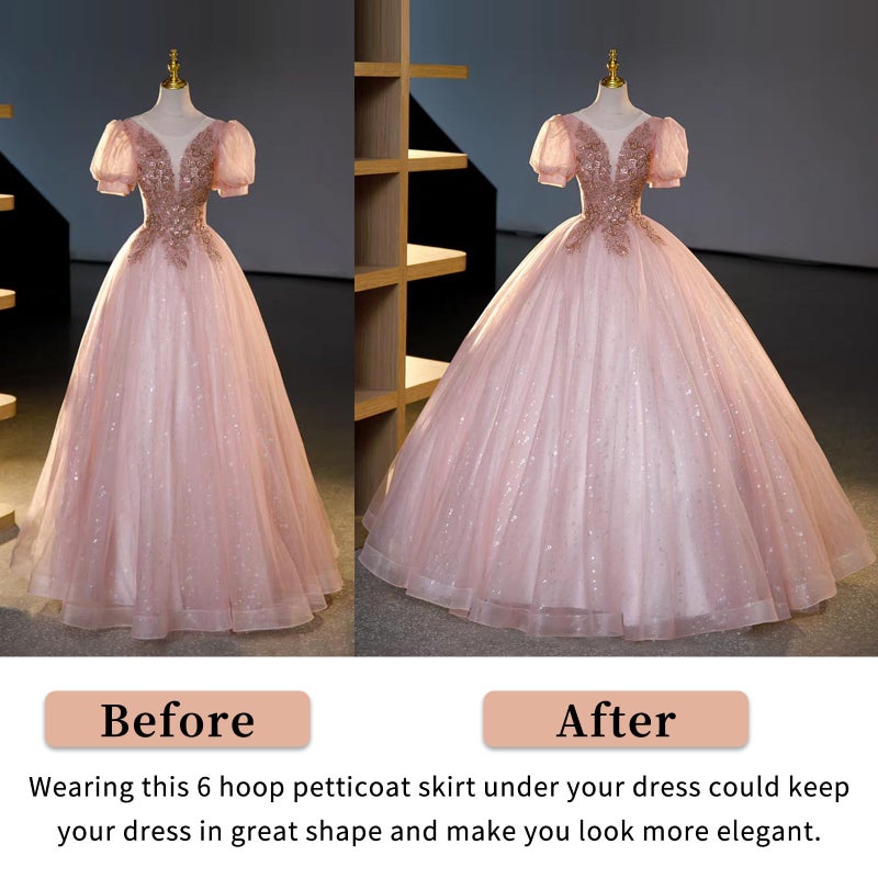 LJXploreMax Women Crinoline A line Petticoat 6 Hoop Tulle Skirt Slip Under dress for Wedding Dress Ball Gown - Image 2