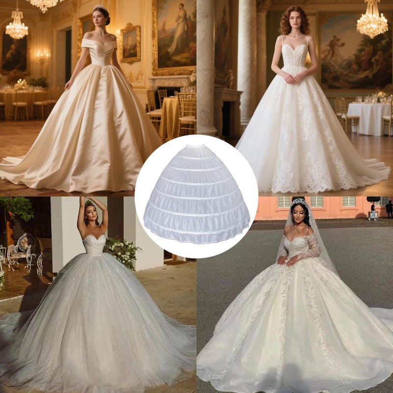 LJXploreMax Women Crinoline A line Petticoat 6 Hoop Tulle Skirt Slip Under dress for Wedding Dress Ball Gown - Image 3