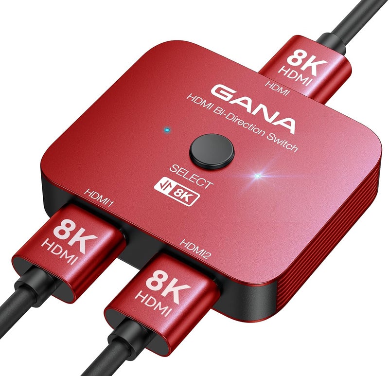 جانا مفتاح HDMI 2.1، موزع ومحول HDMI 8K ثنائي الاتجاه 2 مدخل و1 مخرج، 4K@120Hz، 8K@60Hz، 48 جيجابت في الثانية، محور HDMI فائق الدقة من الألومنيوم متوافق مع PS5/4، Xbox، Roku، Apple TV، Fire Stick - Image 1