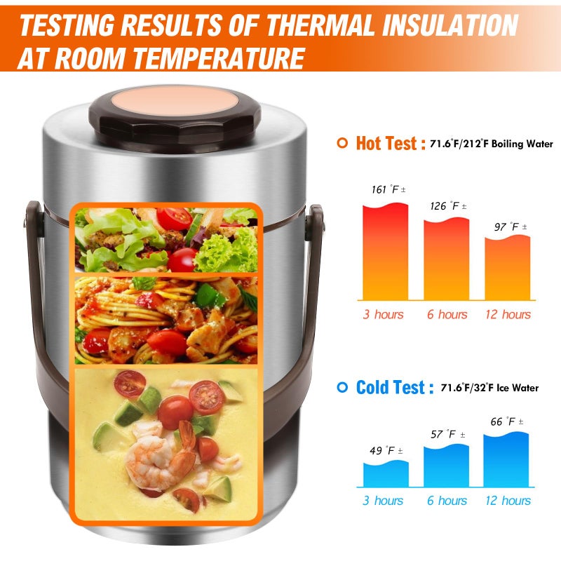 SSAWcasa 3-Layer Insulated Lunch Box for Men, Adult Soup Thermos, Leakproof Insulated Hot Food Jar Container, Stainless Steel Thermal Bento Box Lunch Bag Cutlery for Office Worker Trucker Picnic - Image 4