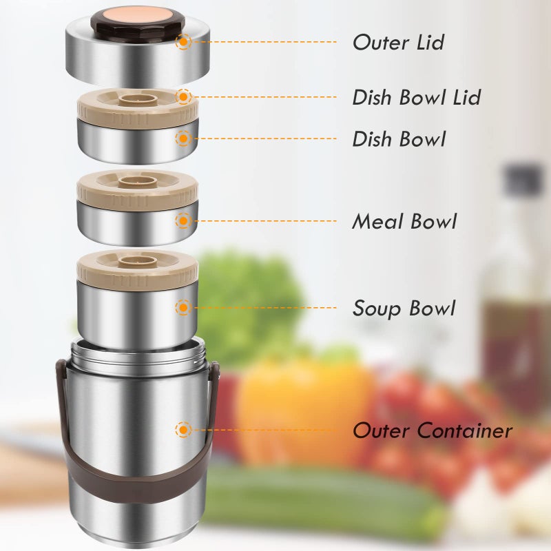 SSAWcasa 3-Layer Insulated Lunch Box for Men, Adult Soup Thermos, Leakproof Insulated Hot Food Jar Container, Stainless Steel Thermal Bento Box Lunch Bag Cutlery for Office Worker Trucker Picnic - Image 2