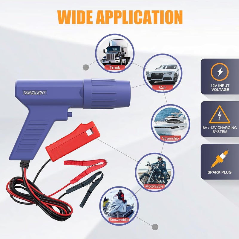 OBDMONSTER Pro Ignition Timing Light, 12V Engine Strobe Lamp Inductive Petrol Engine Timing Gun with Strong Flash Strobe Automotive Tool for Car, Motorcycle, Marine - Image 4