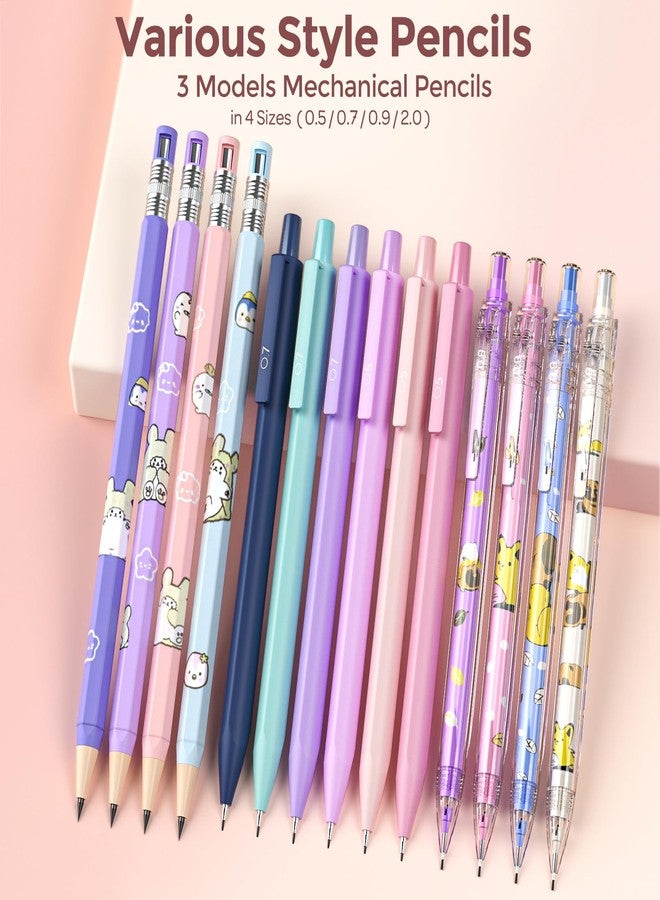 Nicpro 45PCS Aesthetic School Supplies with Pink Pen Case, Pastel Mechanical Pencils 0.5, 0.7, 0.9, 2mm with 462 PCS Lead Refills(4B 2B HB 2H 4H COLORS) Erasers For Student Writing Drawing - Image 3
