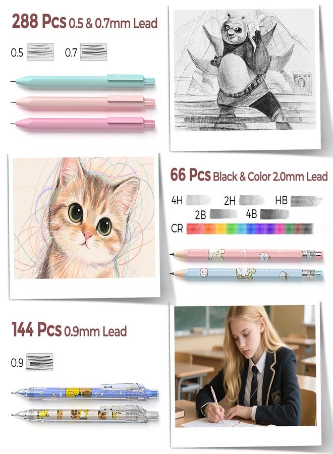 Nicpro 45PCS Aesthetic School Supplies with Pink Pen Case, Pastel Mechanical Pencils 0.5, 0.7, 0.9, 2mm with 462 PCS Lead Refills(4B 2B HB 2H 4H COLORS) Erasers For Student Writing Drawing - Image 5