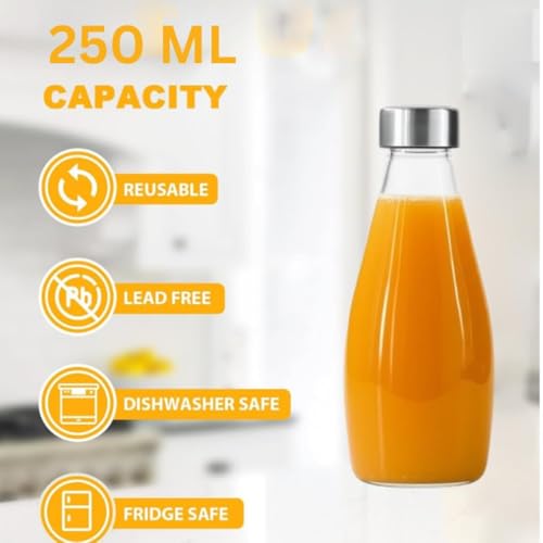 Glassbunny 250ml Transparent Glass Water Bottle with Stainless Steel Lid & Anti-Slip Bottom, Leak-Proof, Reusable for Home, Office, Gym & Travel, Oil, Milk (Set of 2) - Image 4