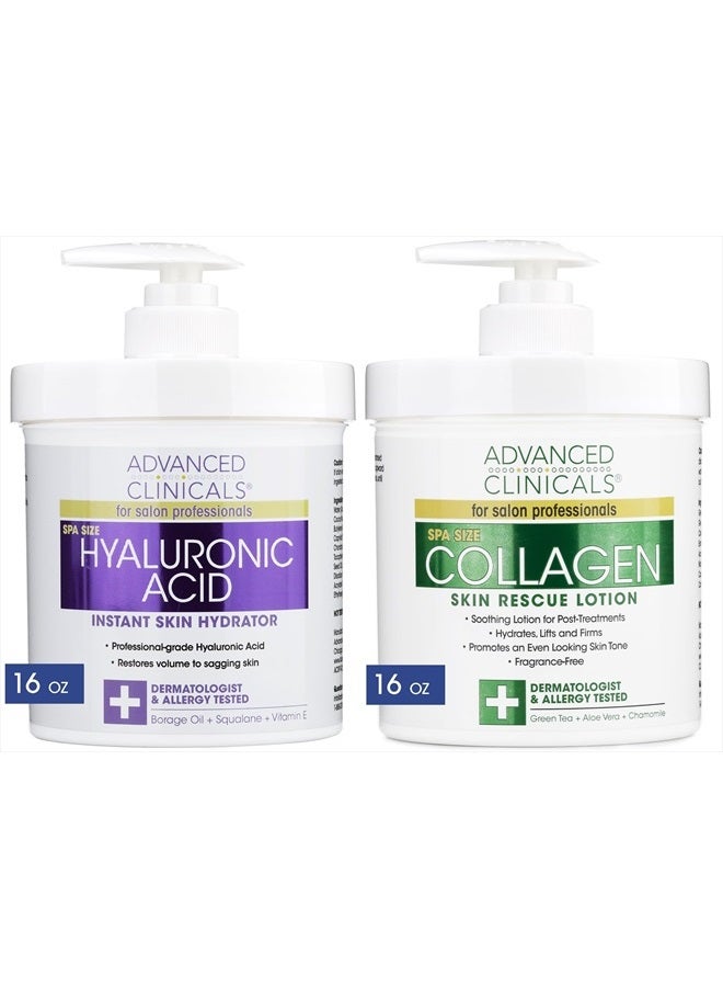 Advanced Clinicals Hyaluronic Acid Body Lotion + Firming Collagen Cream 2pc Skin Care Set | Skin Tightening Body Moisturizer & Face Lotion | Hyaluronic Acid Lotion | Skin Care Products, 2pc Bundle - Image 1