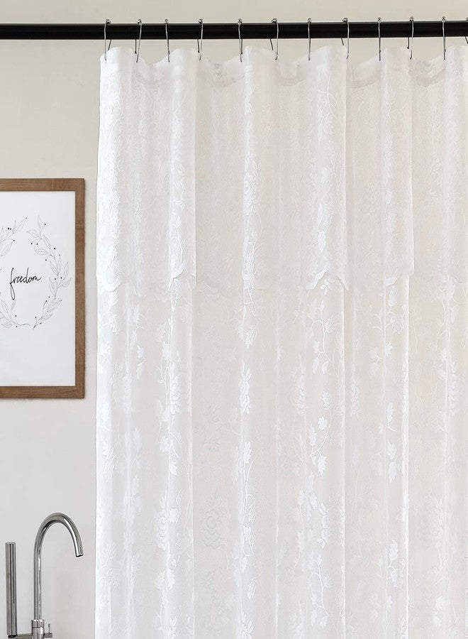 TERLYTEX White Lace Shower Curtain with Attached Valance, Rustic Vine Floral Embroidered Scalloped Lace Sheer Shower Curtain 72 Inch Length for Farmhouse Bathroom, 72 x 72 Inch, 1 Panel, White - Image 1