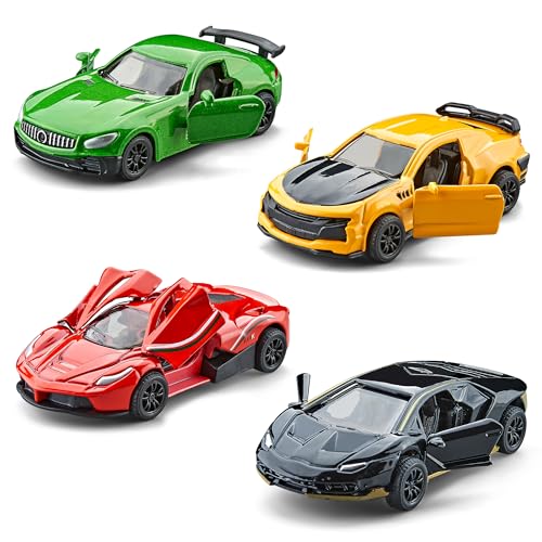 KIDAMI Racing Cars Diecast Metal Toy Cars Set Mini Toddler Toy Vehicle with Openable Doors Pull Back Car Gift Pack for Kids 4 Pack - Image 1