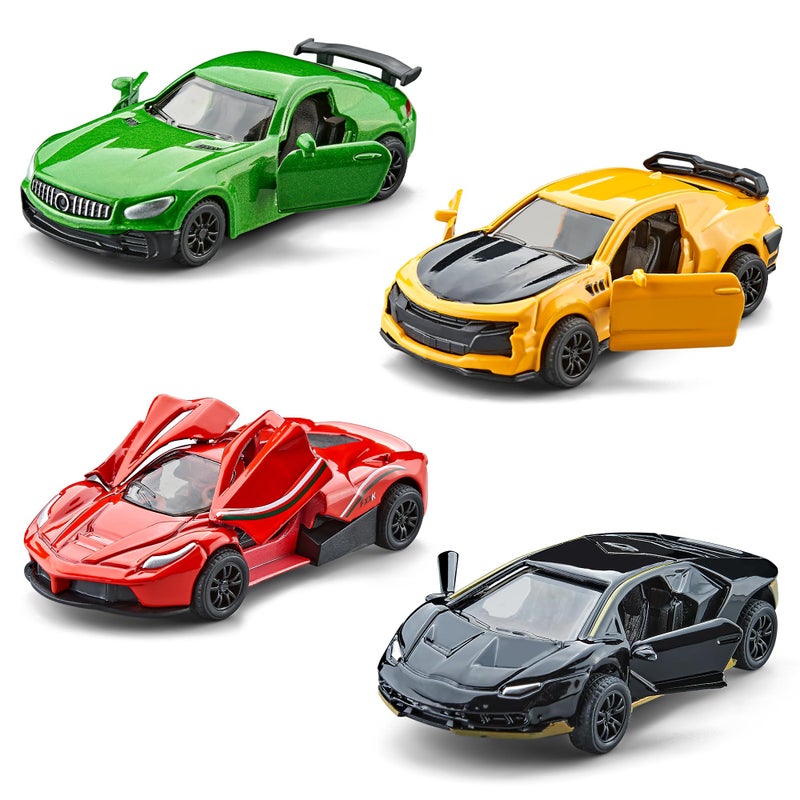 KIDAMI Racing Cars Diecast Metal Toy Cars Set Mini Toddler Toy Vehicle with Openable Doors Pull Back Car Gift Pack for Kids 4 Pack - Image 3