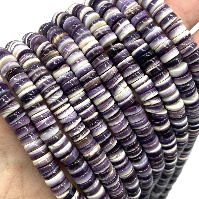 ABCGEMS Darkest Purple Wampum Shell Beads  Atlantic Coast of USA  NY MA RI CT NJ DE Americas First Currency from 16371673 Native American Style Rondelle Heishi 12mm Full Strand