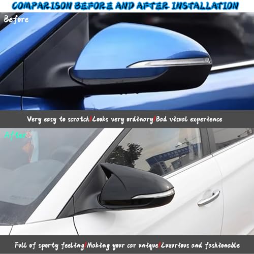 Blazeray Car Styling ABS Door Ox Horn Rear View Mirror Shell Cover Caps Trim Exterior Decoration Accessories For Hyundai Elantra 2017 2018 2019 2020(Bright Black) - Image 4