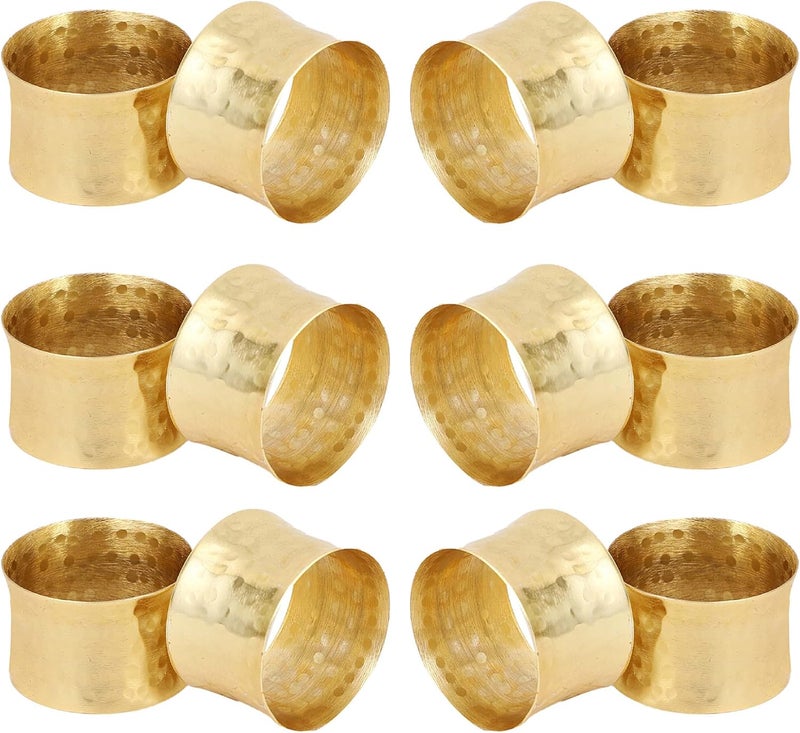 ITOS365 Handmade Round Hammered Golden Napkin Rings Holder for Dinning Table Parties Everyday, Set of 12 - Image 1