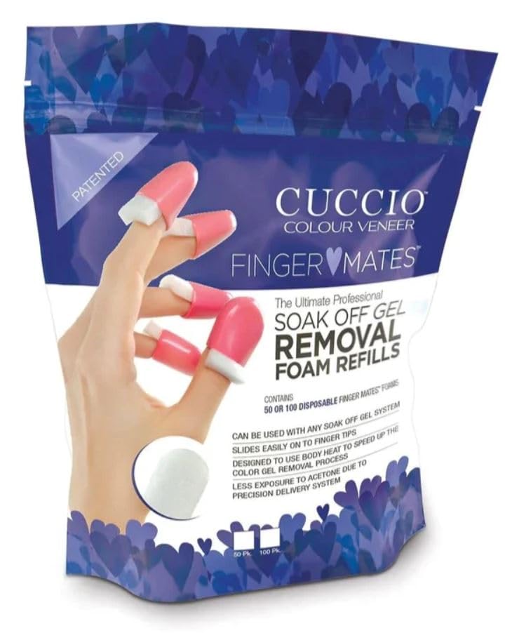 Cuccio Finger Mates Soak Off Gel Removal System - Reusable Non Latex Caps Remove Gel Nail Polish (50 Foam Pad Refills)