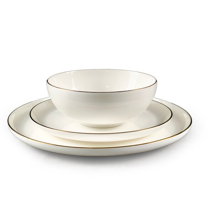 Cuisine Art SOLA 12PCS Bone China Dinner Set – Premium Gold Rim Plates & Bowls | 4 Dinner Plates, 4 Side Plates 21.2cm, 4 Deep Bowls | Elegant Tableware for Daily Use & Special Occasions - Image 3