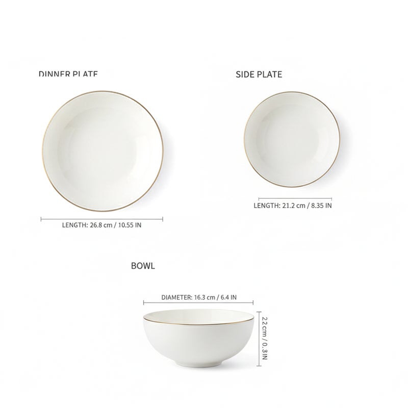 Cuisine Art SOLA 12PCS Bone China Dinner Set – Premium Gold Rim Plates & Bowls | 4 Dinner Plates, 4 Side Plates 21.2cm, 4 Deep Bowls | Elegant Tableware for Daily Use & Special Occasions - Image 4