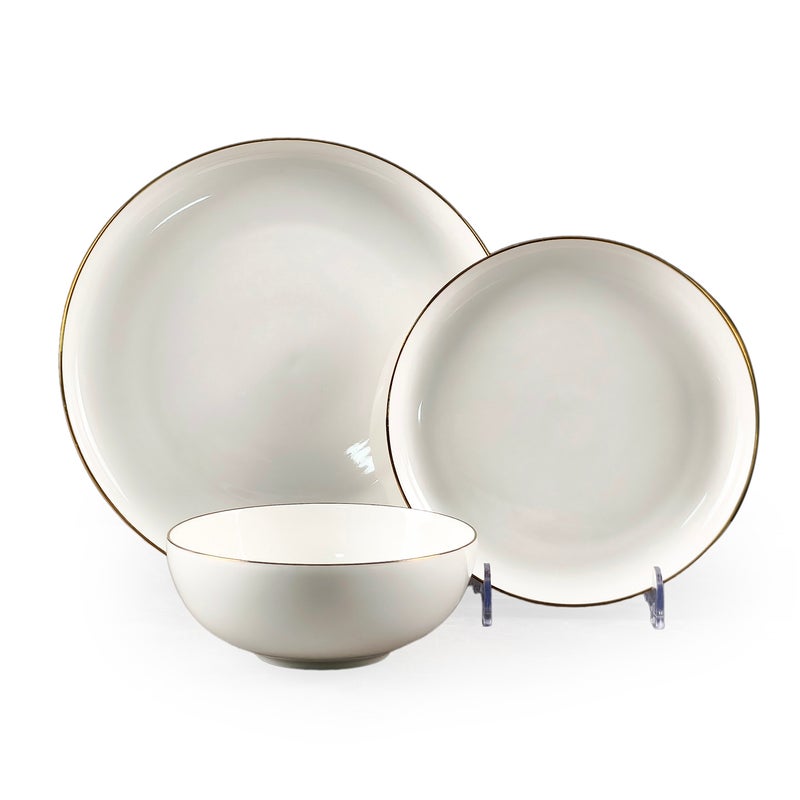 Cuisine Art SOLA 12PCS Bone China Dinner Set – Premium Gold Rim Plates & Bowls | 4 Dinner Plates, 4 Side Plates 21.2cm, 4 Deep Bowls | Elegant Tableware for Daily Use & Special Occasions - Image 1