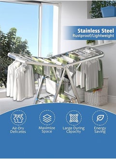 Occuwzz Folding Clothes Drying Rack 1.8m Winged Clothes Airer Multifunctional Top Configuration Air Dryer Clothes Horse with Height Adjustable Wings Clothes Drying Rack with Sock Clips  - Image 5