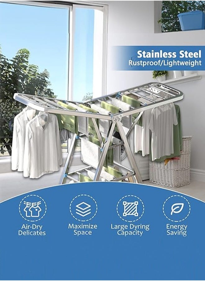 Occuwzz Folding Clothes Drying Rack 1.8m Winged Clothes Airer Multifunctional Top Configuration Air Dryer Clothes Horse with Height Adjustable Wings Clothes Drying Rack with Sock Clips  - Image 5