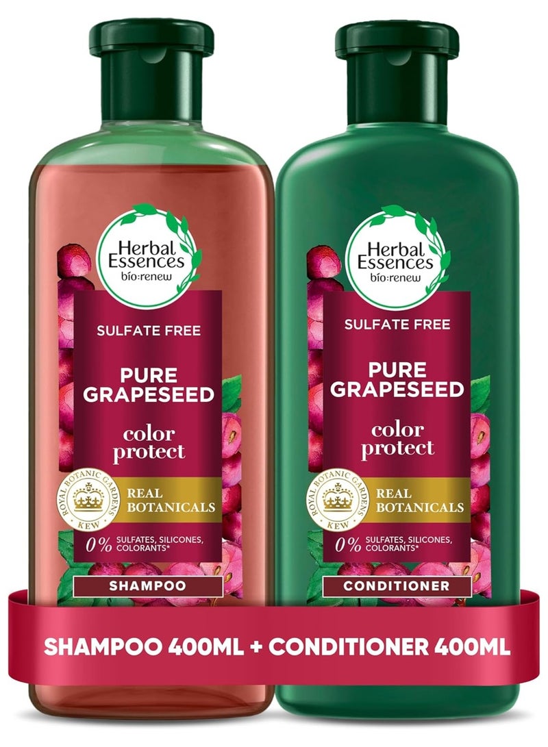 Herbal Essences Sulfate-Free Color Protect Shampoo and Conditioner, with Certified Pure Antioxidant-Rich Grapeseed, 400ml+400ml - Image 1