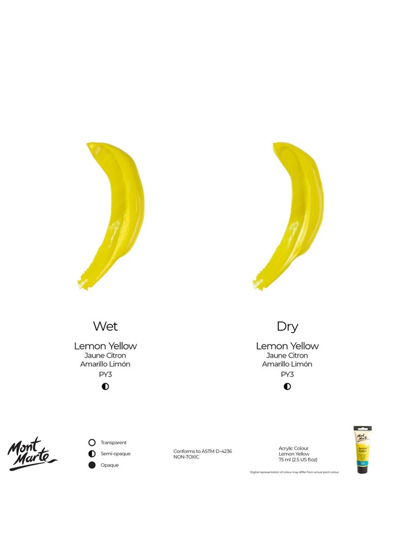 Mont Marte Signature Acrylic Colour Paint Tube 75ml Content Lemon Yellow - Image 2