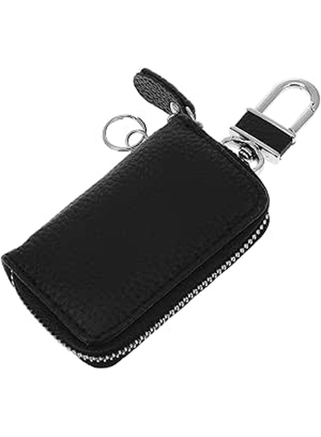 Leather Car Key Holder Zipper Bag Signal Free Safe Storage Fob Case Black - Image 1
