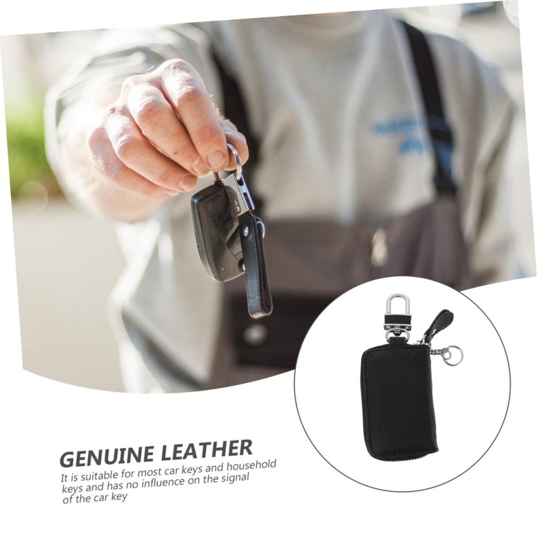Leather Car Key Holder Zipper Bag Signal Free Safe Storage Fob Case Black - Image 5