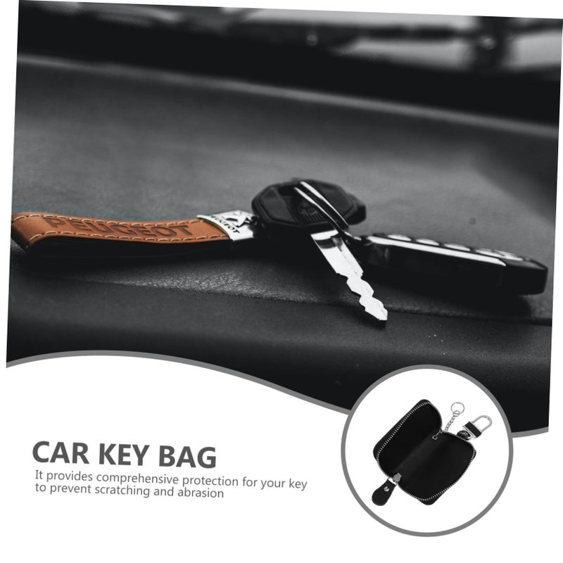 Leather Car Key Holder Zipper Bag Signal Free Safe Storage Fob Case Black - Image 4