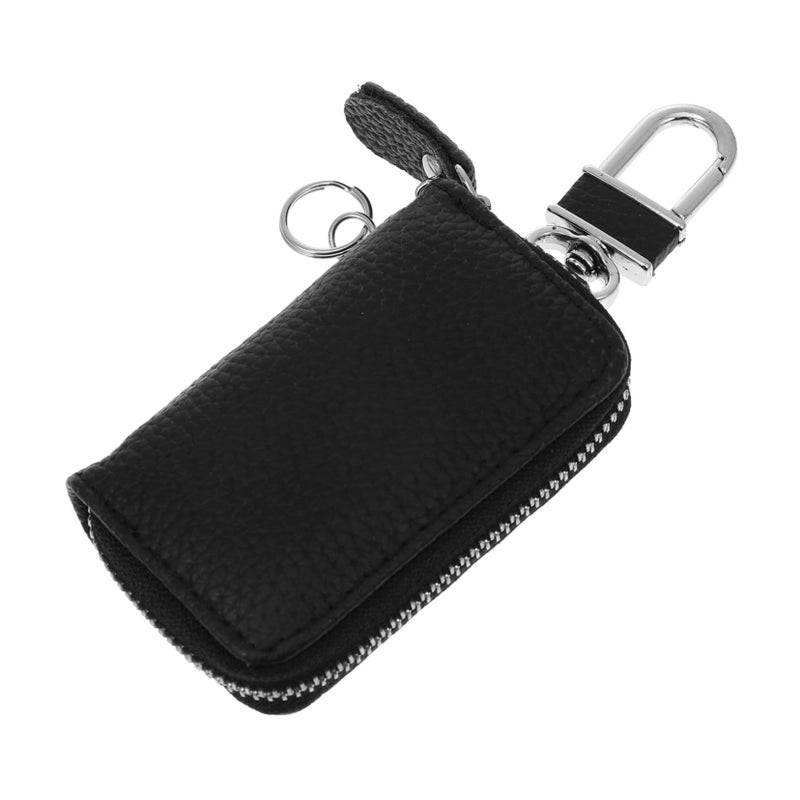 Leather Car Key Holder Zipper Bag Signal Free Safe Storage Fob Case Black - Image 2