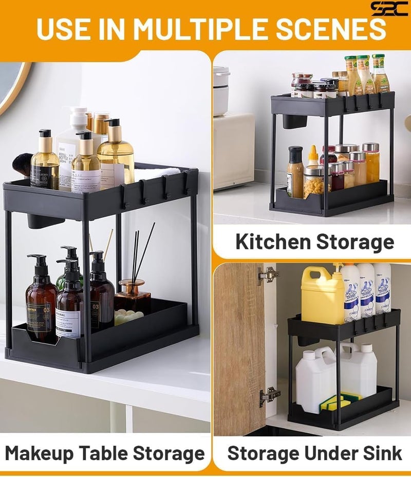 اي 2 سي منظم غير قابل للانزلاق تحت الحوض، منظم متعدد الأغراض مع خطاطيف وكوب، للمطبخ، الحمام، سطح العمل، والخزانة - متين ودائم مع أدراج منزلقة، سهولة التجميع (1) - Image 5