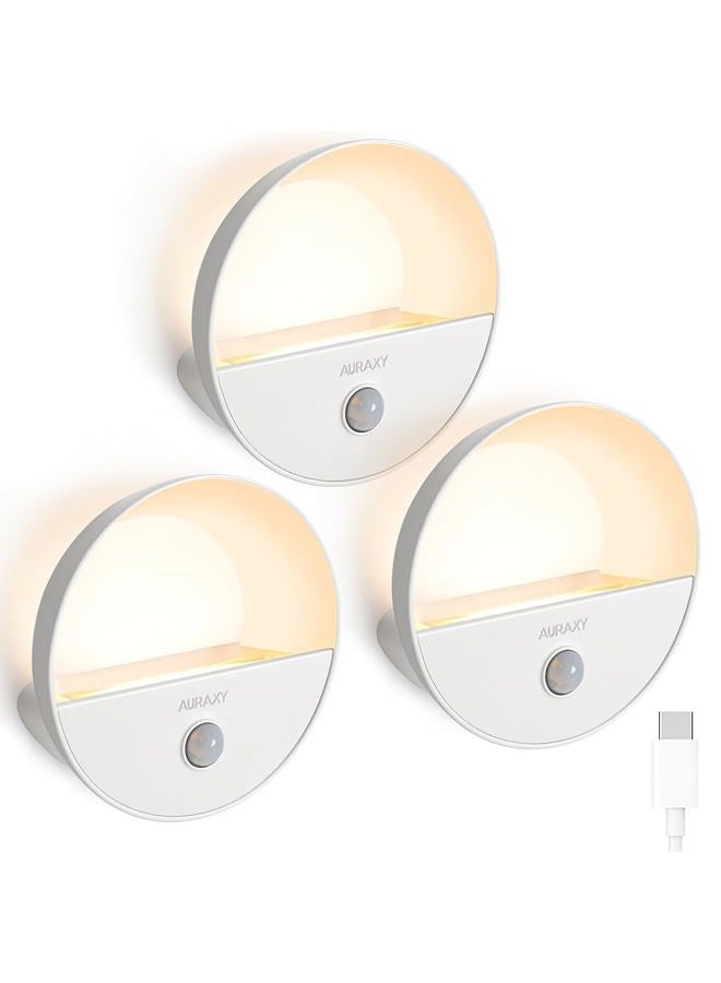 AURAXY Rechargeable Battery Night Light, Motion Sensor Night Light, LED Warm White Magnetic Stick-on Motion Sensored Hallway Light, with Dusk to Dawn Sensor for Stairs, Wall, Closet, Cabinet (3 Pack) - Image 1