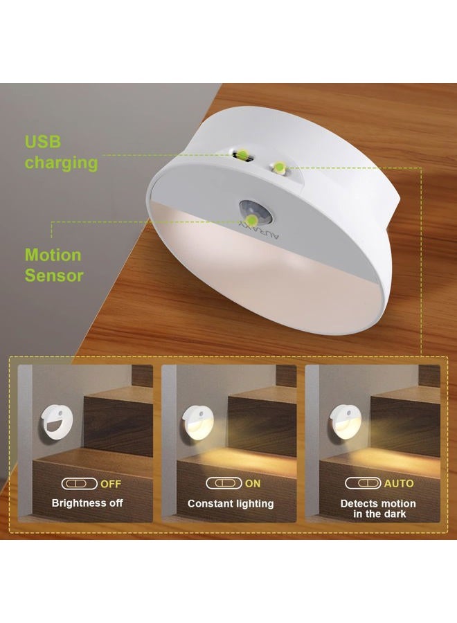 AURAXY Rechargeable Battery Night Light, Motion Sensor Night Light, LED Warm White Magnetic Stick-on Motion Sensored Hallway Light, with Dusk to Dawn Sensor for Stairs, Wall, Closet, Cabinet (3 Pack) - Image 4