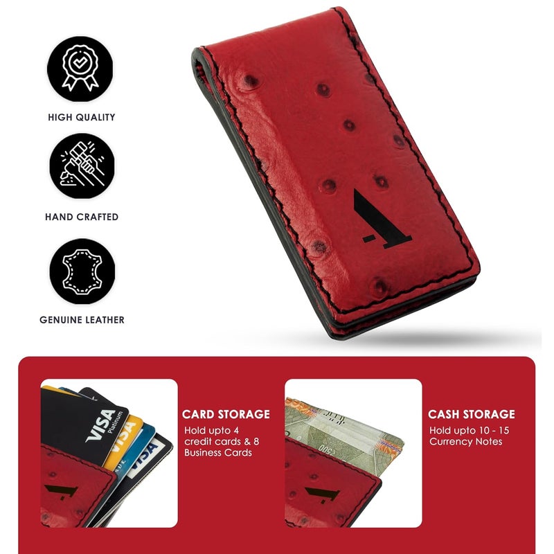Adamis Slim Leather Money Clip and Card Holder for Men and Women W362 Red - Image 4