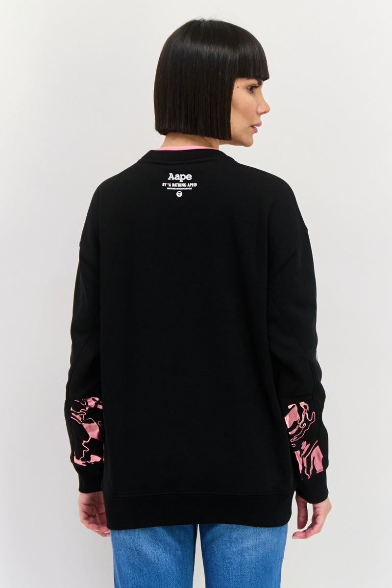 Aape By A Bathing Ape Women Hooded Brand Logo Long Sleeves Sweatshirt, Black Combo - Image 3