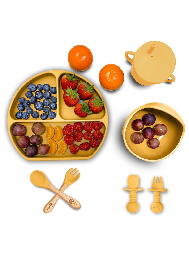 أودو لوازم تغذية الفطام للأطفال الصغار، مجموعة تغذية الطفل من O'doe | مجموعة أدوات تناول الطعام الذاتية من السيليكون مع ملاعق ومرايل ومجموعة ملاعق للأطفال الصغار | طقم أطباق طعام الرضع | مجموعة من 17 - Image 2