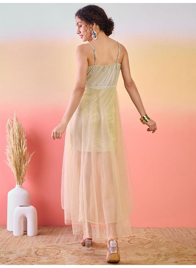 AKS Shoulder Strapped Semi Sheer Net Maxi Dress  - Image 5