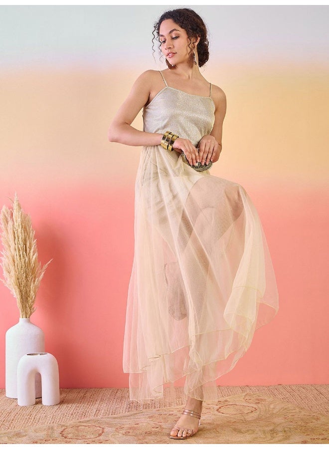 AKS Shoulder Strapped Semi Sheer Net Maxi Dress  - Image 4